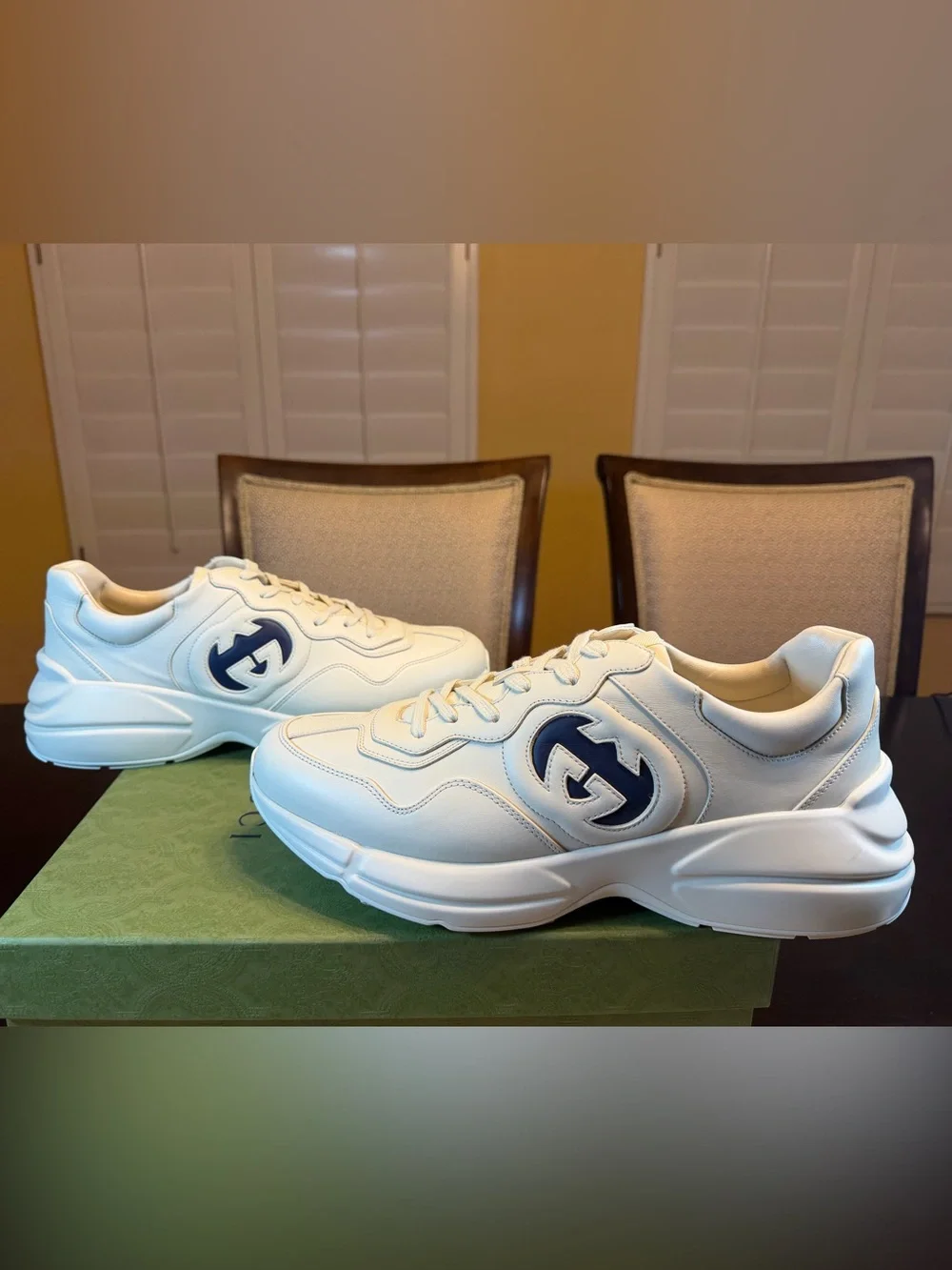 New Authentic Gucci Rhyton GG Logo Sneakers Shoes Ivory Size UK 12.5 / US 13